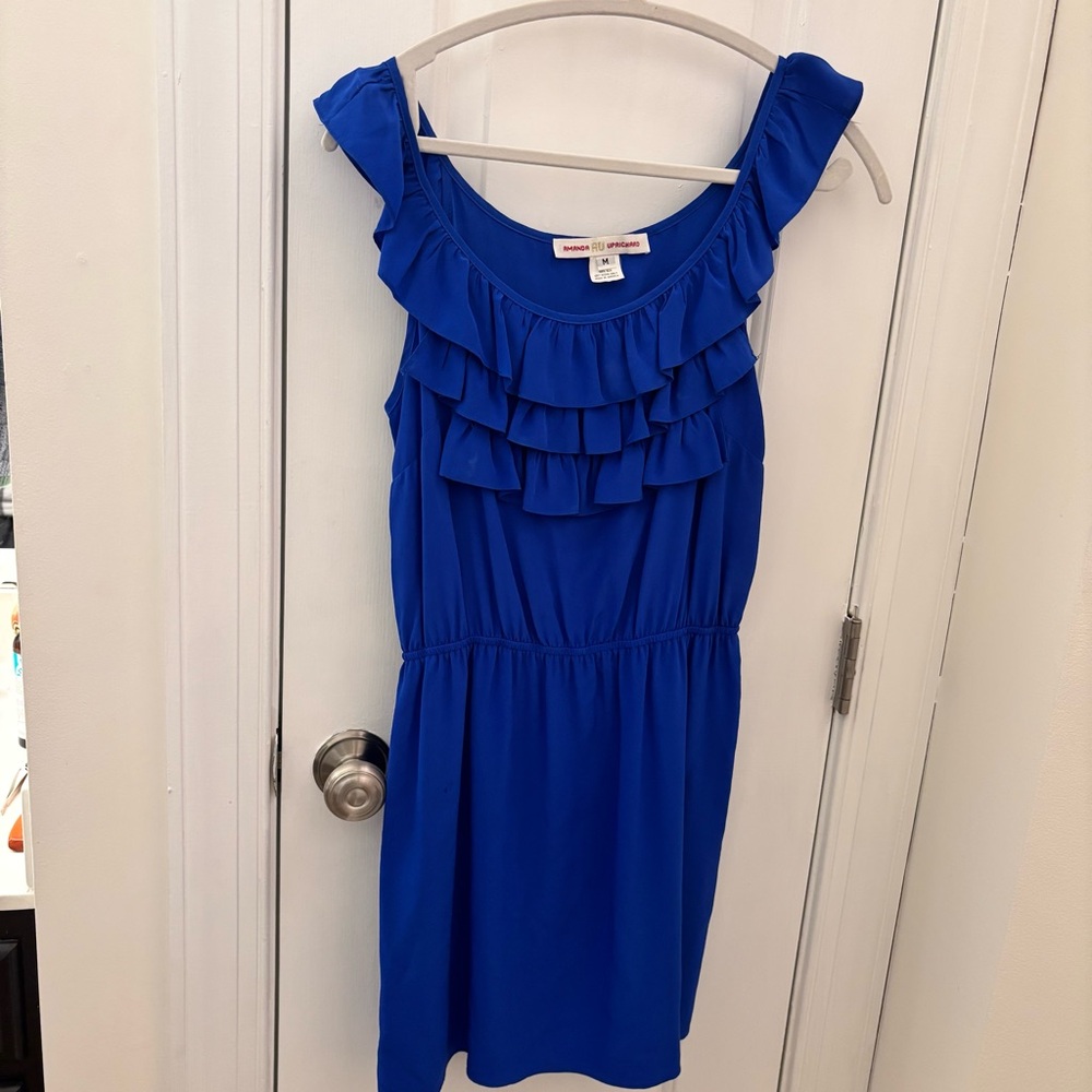 Amanda Uprichard 100% Silk Cobalt Royal Blue Ruffle Mini Dress size M Viral